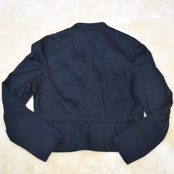 INC Navy Blue Cropped Jacket Size L Gold Button Lightweight Chic Blazer - Picture 9 of 14
